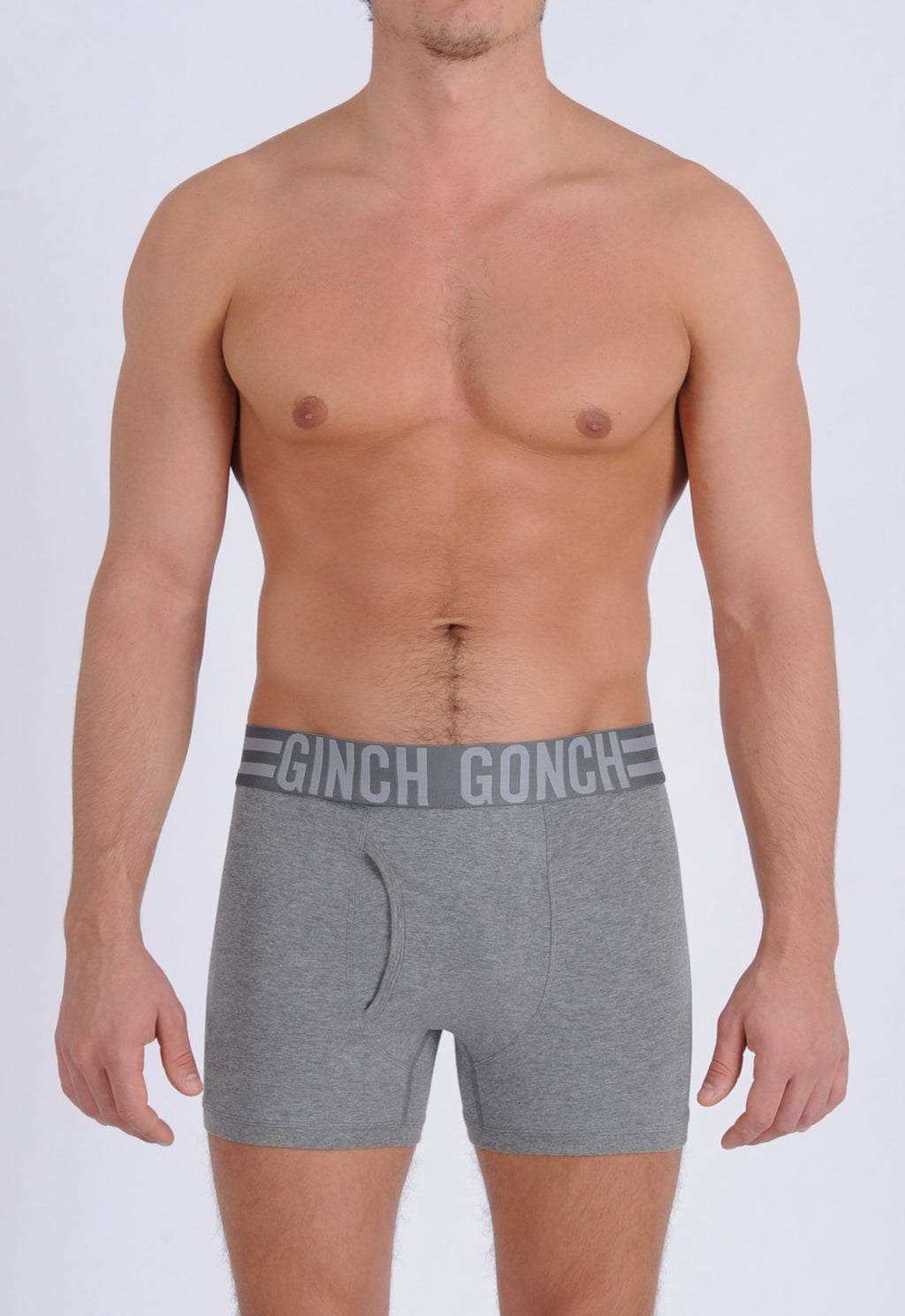 Ginch Gonch Signature Series - Boxer Brief - Grey Men's underwear boxer brief trunk printed waistband front